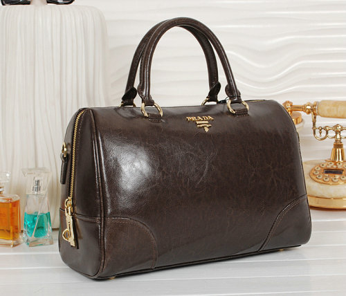 2014 Prada Shiny Leather Two Handle Bag BL0822 brown
